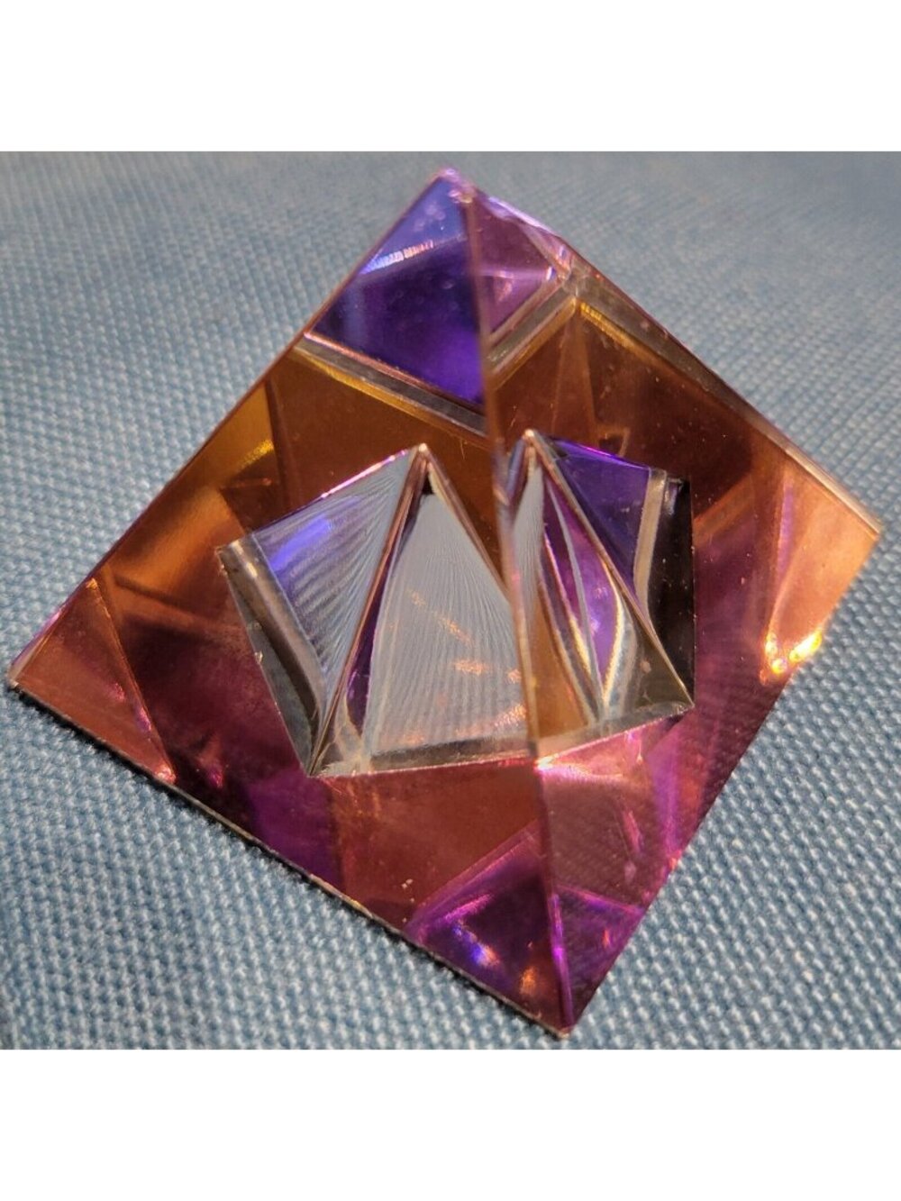Crystal de Lites by Manon Rainbow Iridescent Pyramid  Paperweight Felt Bottom